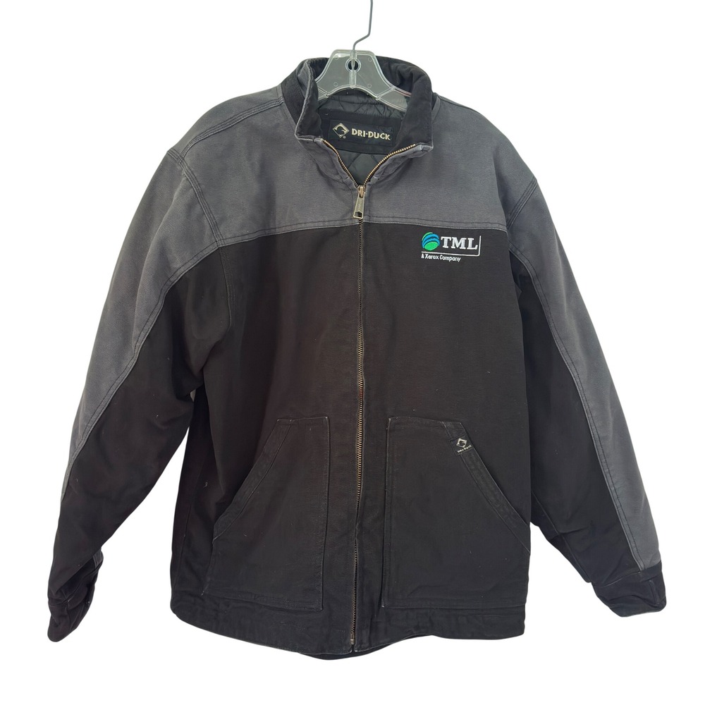 Dri Duck Canvas Work Jacket Mens L Black Gray Quilt Lined Workwear Chore Coat